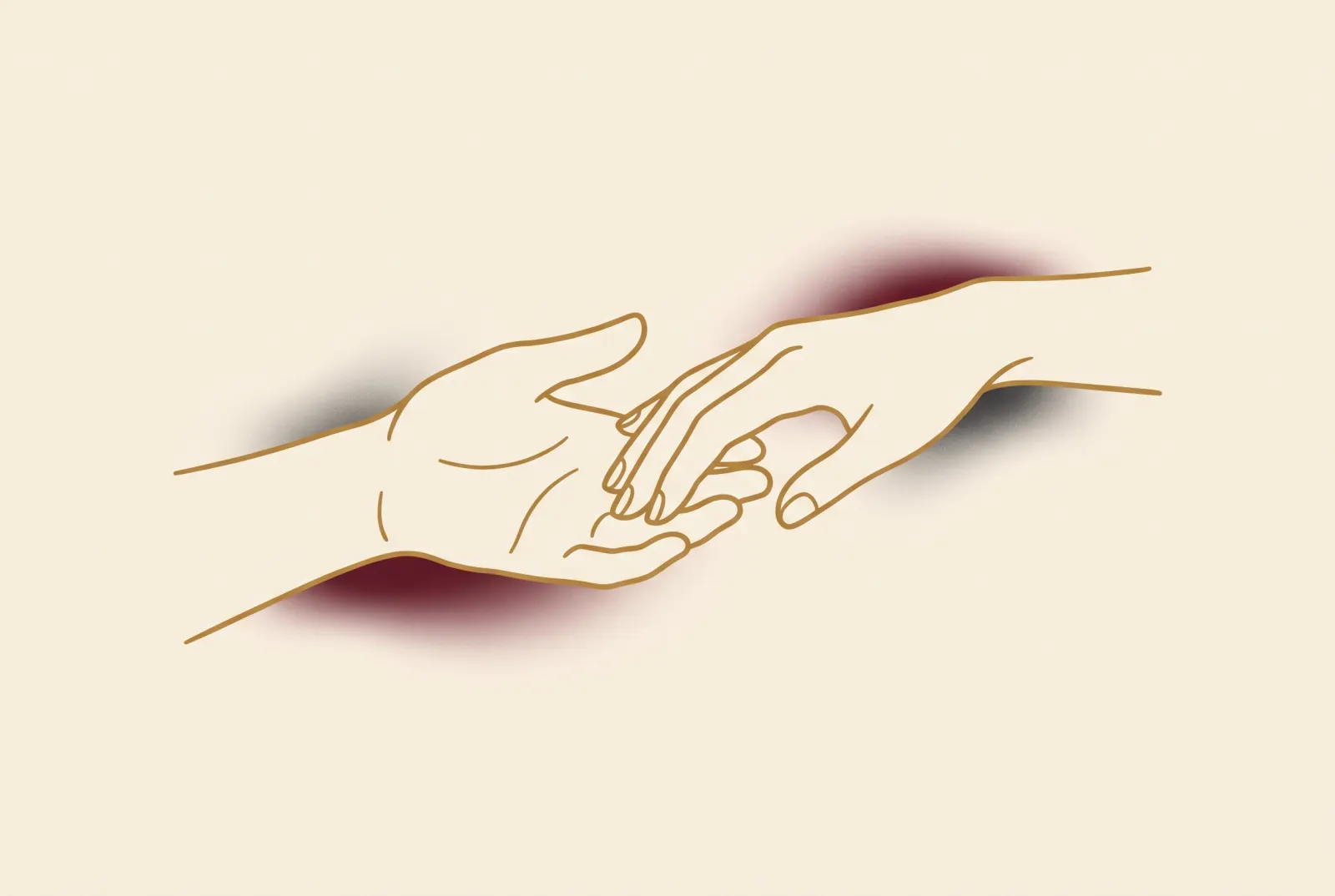 Illustration: Two hands in brass line art, one reaching out and one reaching back